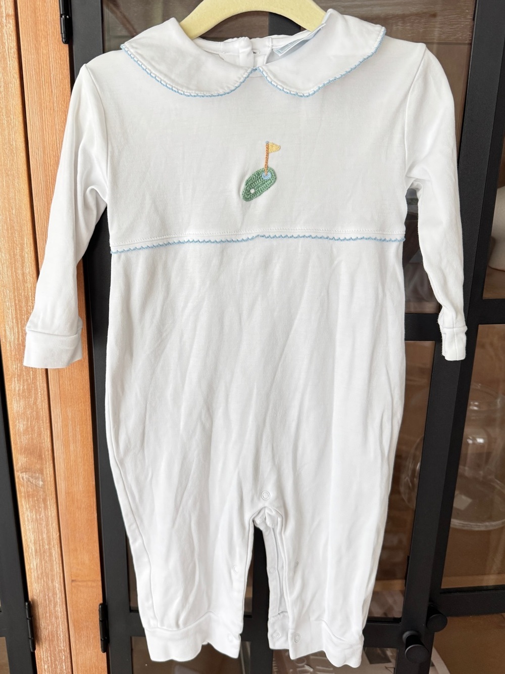Little English crochet golf embroidered playsuit coverall peter pan collar baby